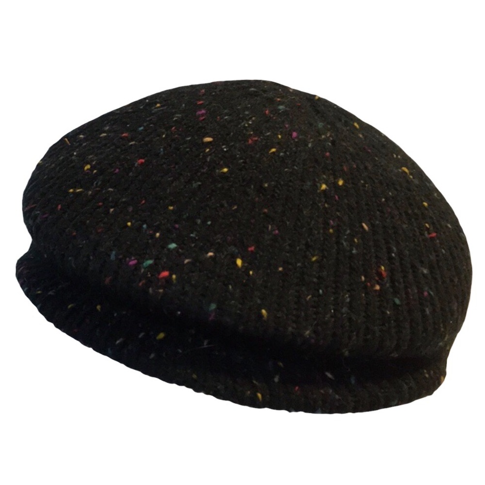 VTG Y2K UNISEX BLACK TWEED MULTI COLOR KNIT CABBIE DONEGAL CAP WHIMSEYGOTH GOTH